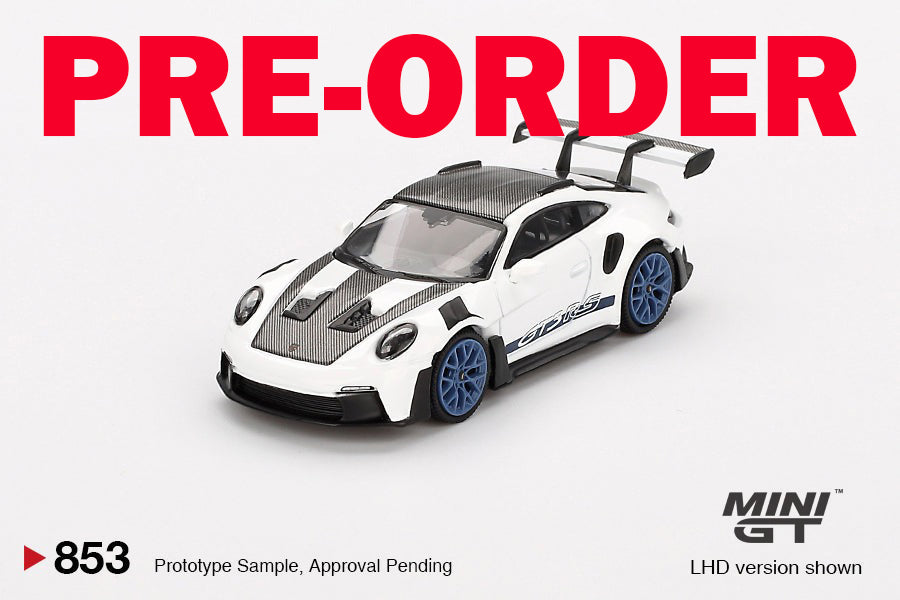 (Pre-order) Mini GT #853 Porsche 911 (992) GT3 RS Weissach Package White Blu RHD