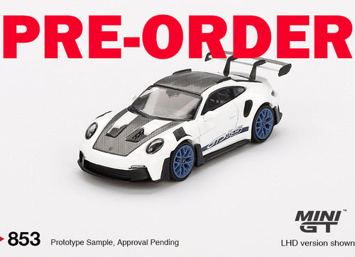 Load image into Gallery viewer, (Pre-order) Mini GT #853 Porsche 911 (992) GT3 RS Weissach Package White Blu RHD
