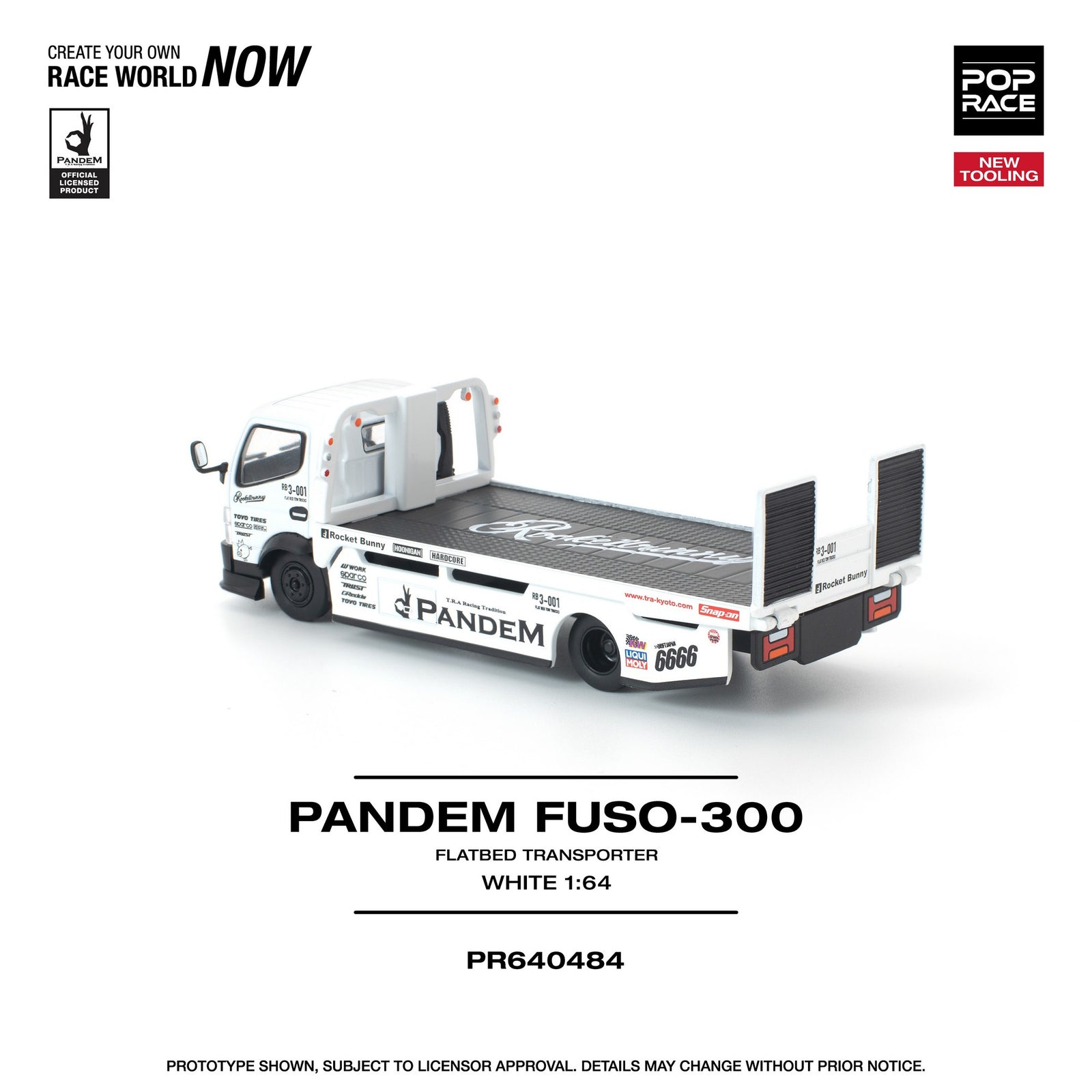 (Pre-order) POP race pandem fuso 300 flatbed transporter white new tooling