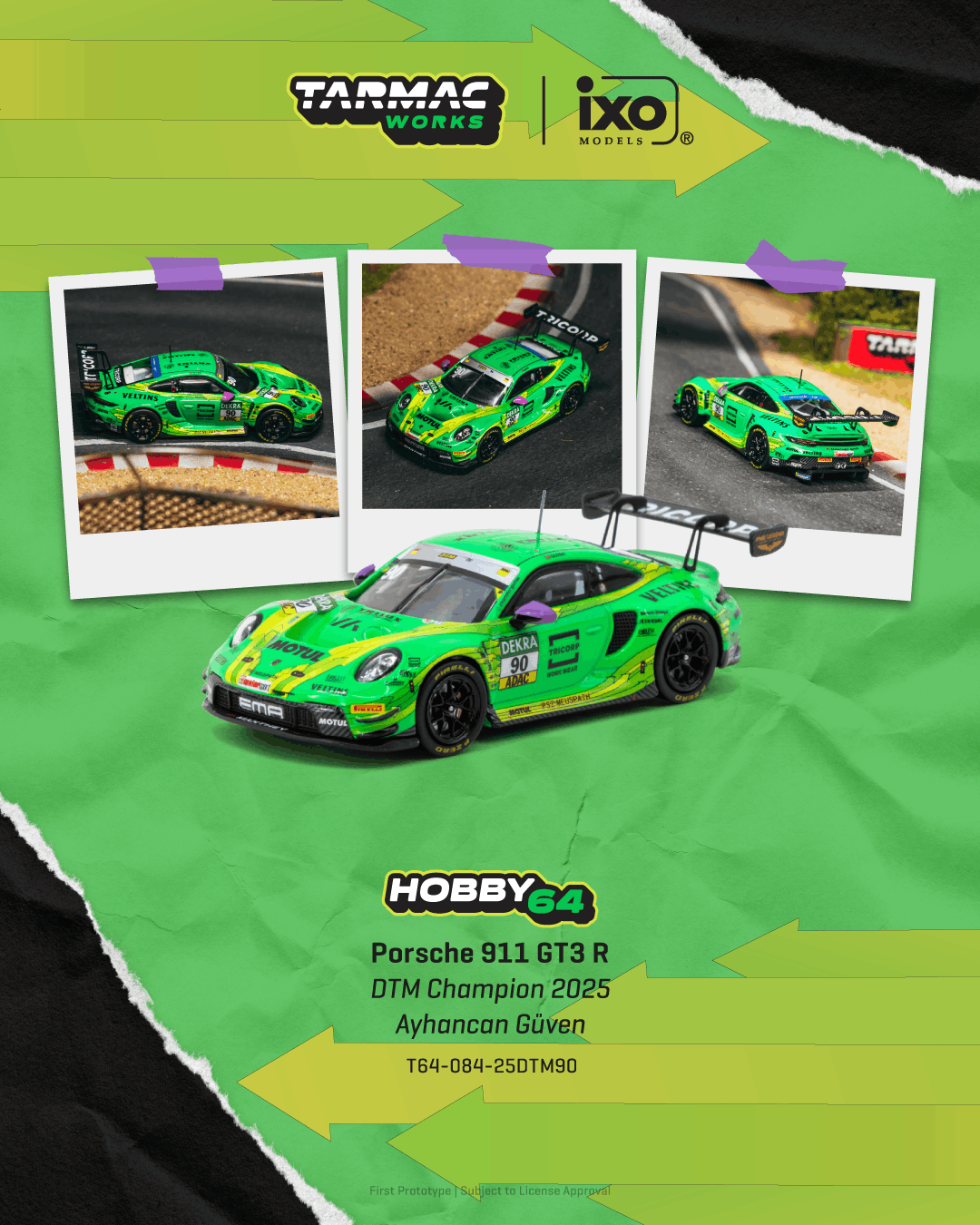 (Pre-order) Tarmac Works 1/64 Porsche 911 GT3 R DTM Champion 2025 Ayhancan Güven