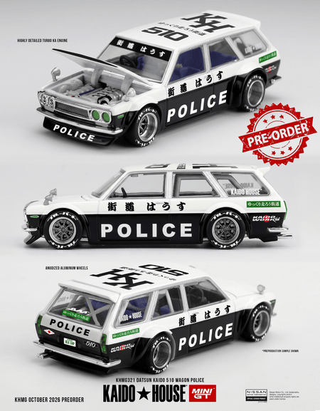 (Pre-order) Mini GT x Kaido House #321 Datsun KAIDO 510 Wagon Police Model Car