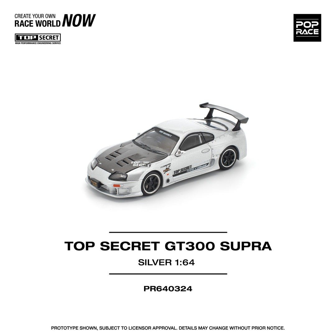 POPRACE 1/64 TOP SECRET GT300 SUPRA SILVER Diecast Model Car