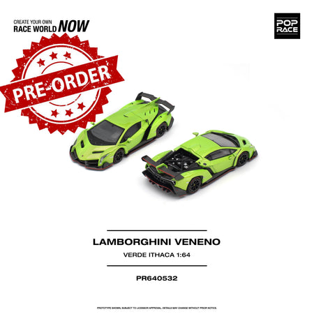 (Pre-order) POP RACE LAMBORGHINI VENENO VERDE ITHACA Diecast Model Car #PR640532