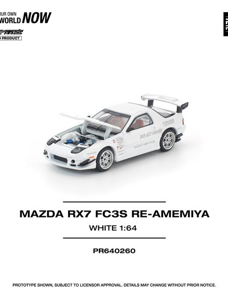POP RACE 1/64 MAZDA RX7 FC3S RE-AMEMIYA WHITE Model Car