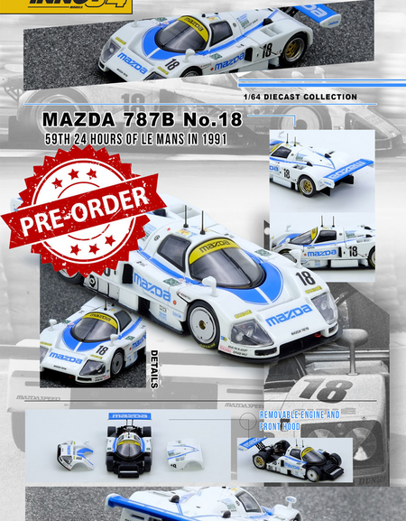 (Pre-order) INNO64 1/64 MAZDA 787B No.18  59th 24 Hours Le Mans 1991 Diecast Car