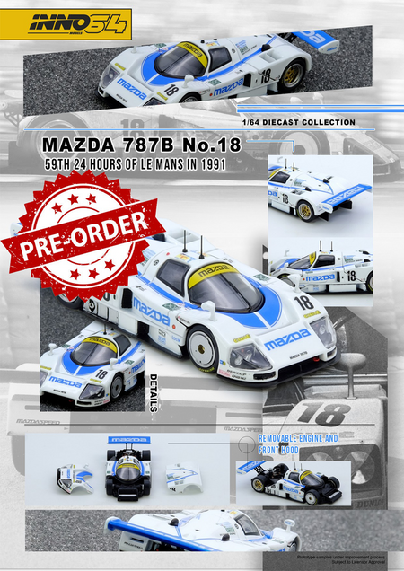 (Pre-order) INNO64 1/64 MAZDA 787B No.18  59th 24 Hours Le Mans 1991 Diecast Car