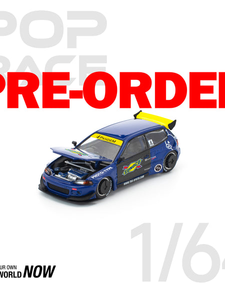 (Pre-order) POPRACE 1/64 PANDEM CIVIC EG6 BLUE/BLACK Diecast Model Car