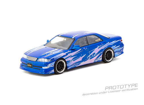Load image into Gallery viewer, Tarmac Works 1/64 VERTEX Toyota Mark II JZX100 Blue Metallic Model

