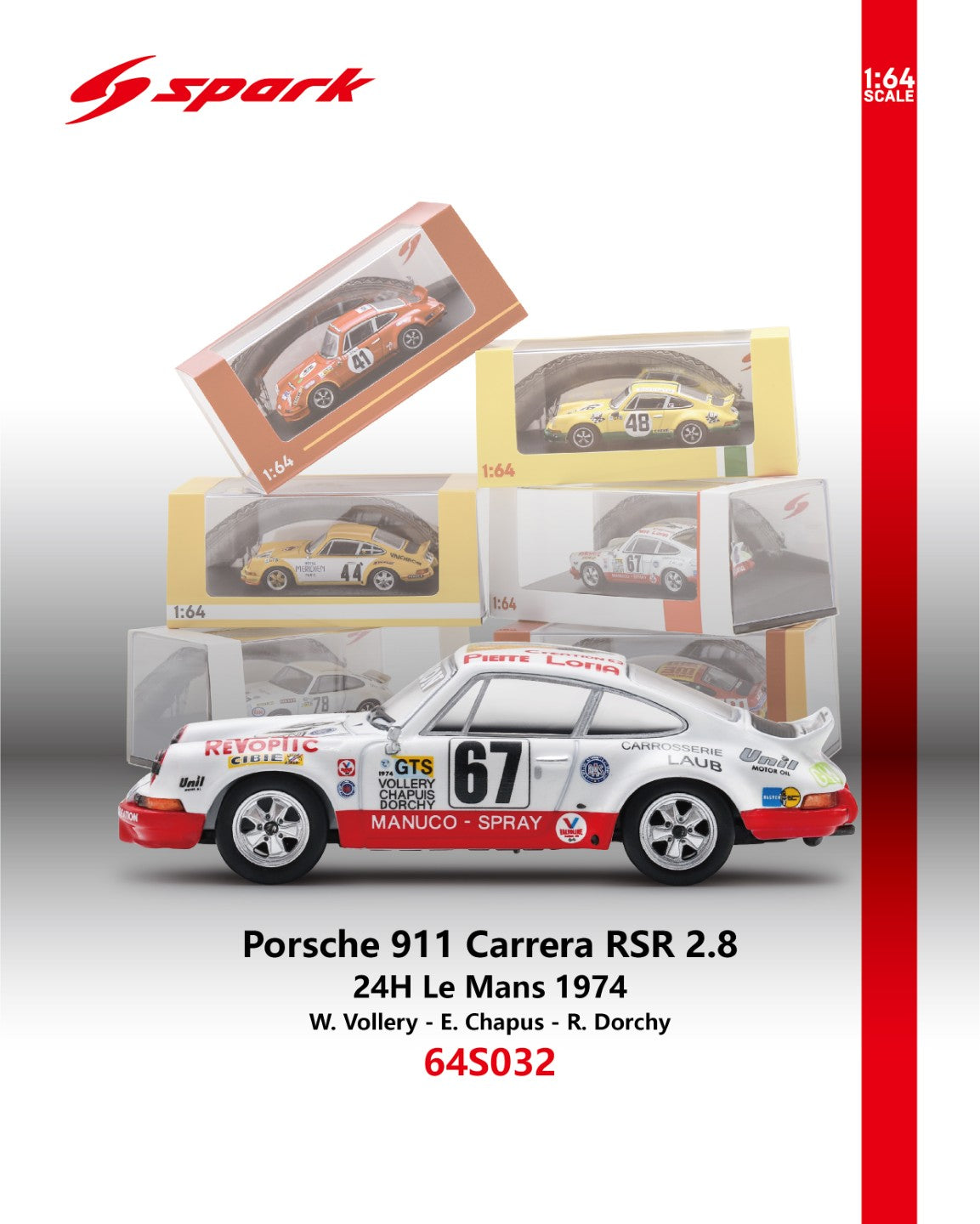 (Pre-order) Sparky 1/64 - Porsche 911 Carrera RSR 2.8 No.67 24H Le Mans 1974
