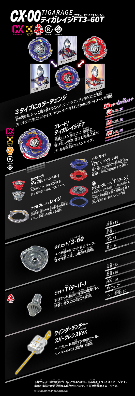 Takara Tomy Beyblade X CX-00 BXG-70 Tiga Rage FT3-60T Starter Set