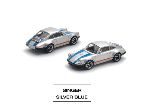 Load image into Gallery viewer, POPRACE 1/64 SINGER SILVER/BLUE Diecast Model Car
