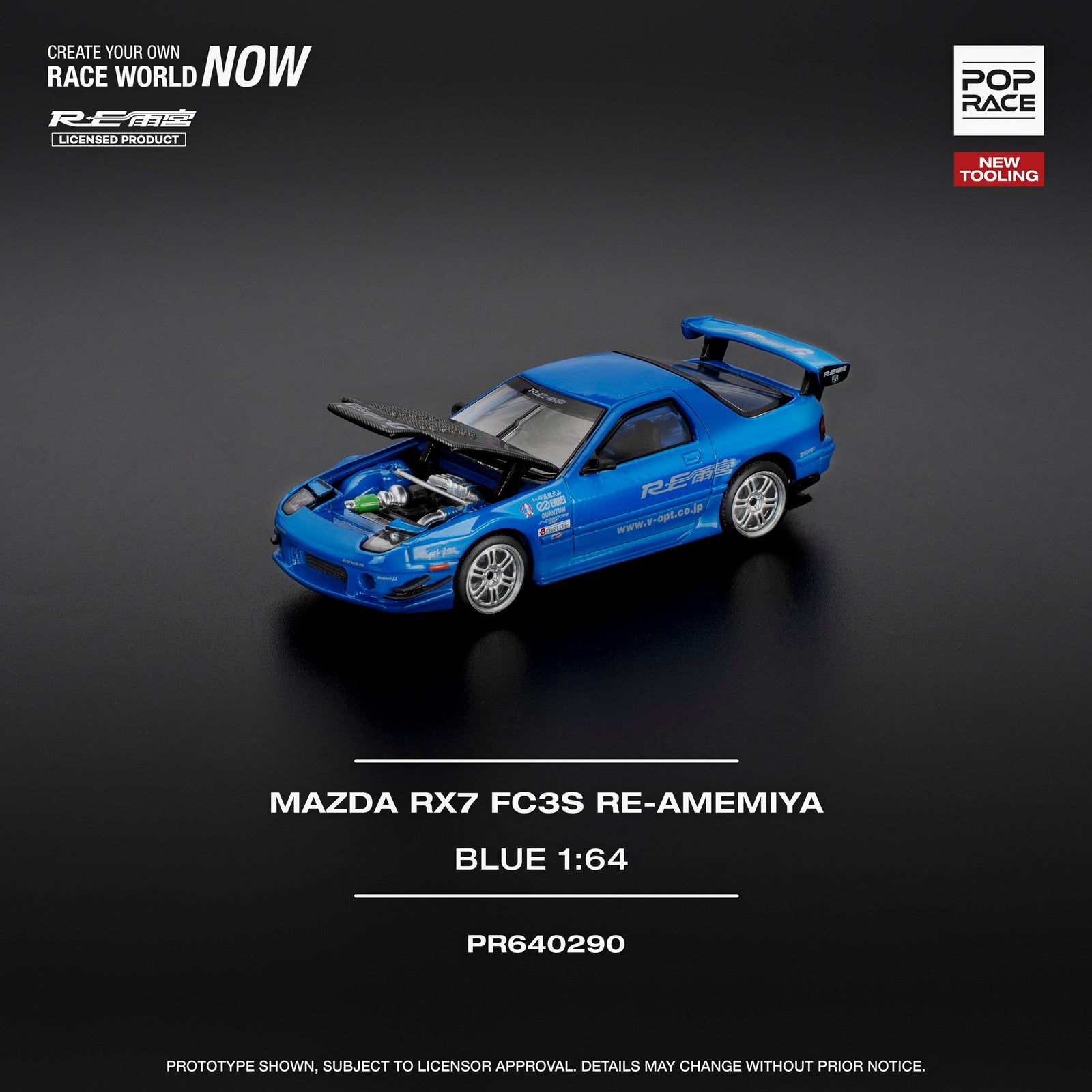 POPRACE 1/64 MAZDA RX7 (FC3S) RE-AMEMIYA RE-AMEMIYA BLUE Model Car