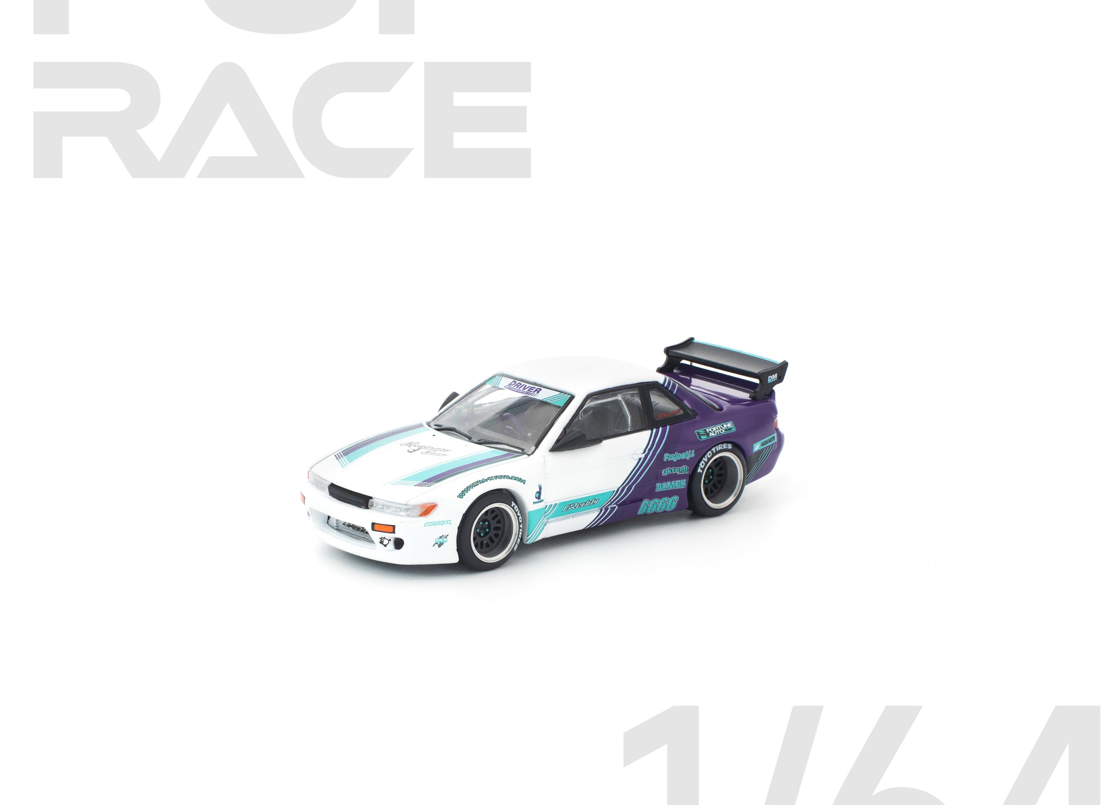 (Pre-order) POPRACE 1/64 PANDEM S13 WHITE PURPLE Diecast Model Car #PR640455