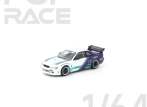 Load image into Gallery viewer, (Pre-order) POPRACE 1/64 PANDEM S13 WHITE PURPLE Diecast Model Car #PR640455

