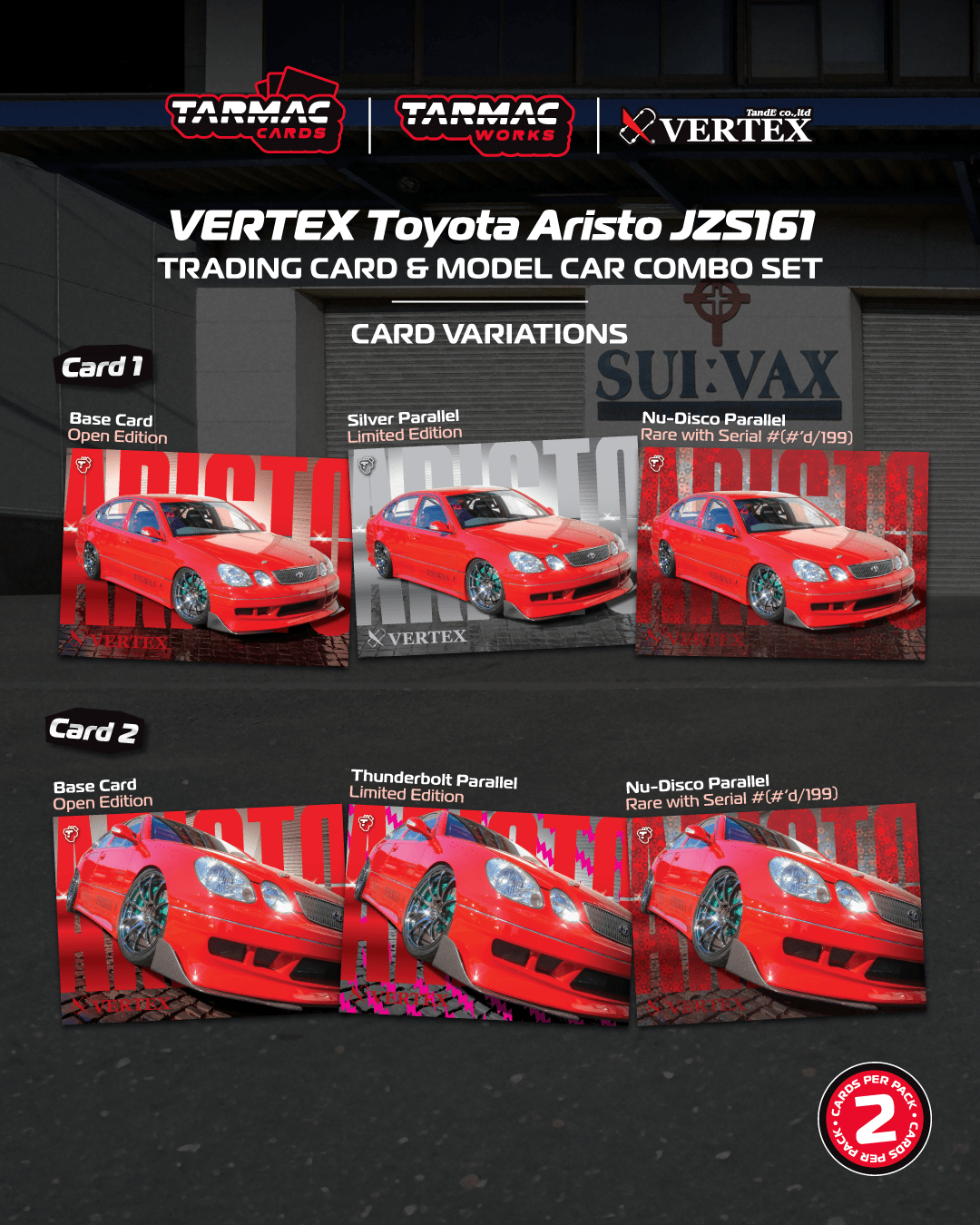 (Pre-order) Tarmac Works 1/64 VERTEX Toyota Aristo JZS161 Red Car+Card Combo Set