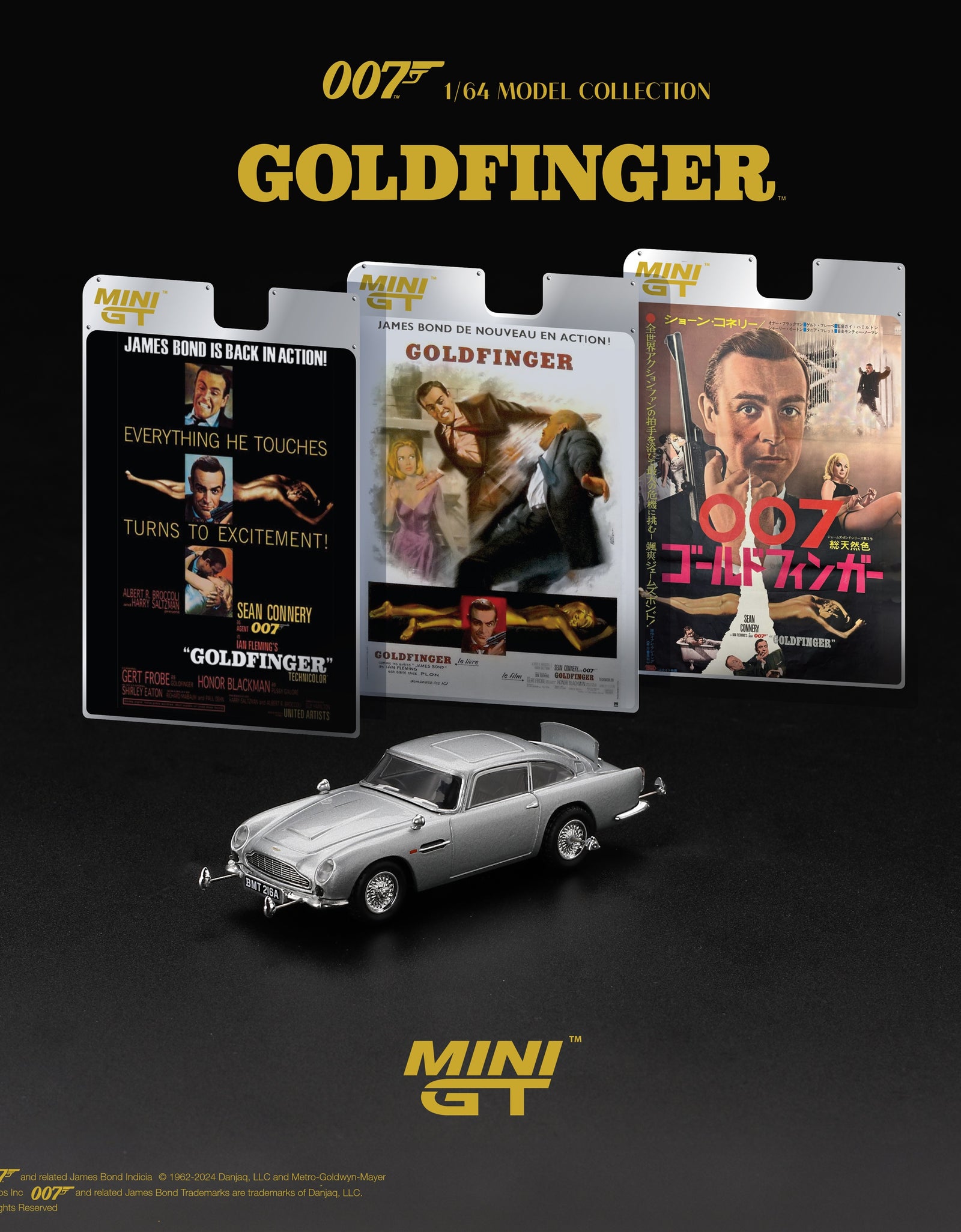 Mini GT #900 1/64 007 Aston Martin DB5 Goldfinger with Poster Cards
