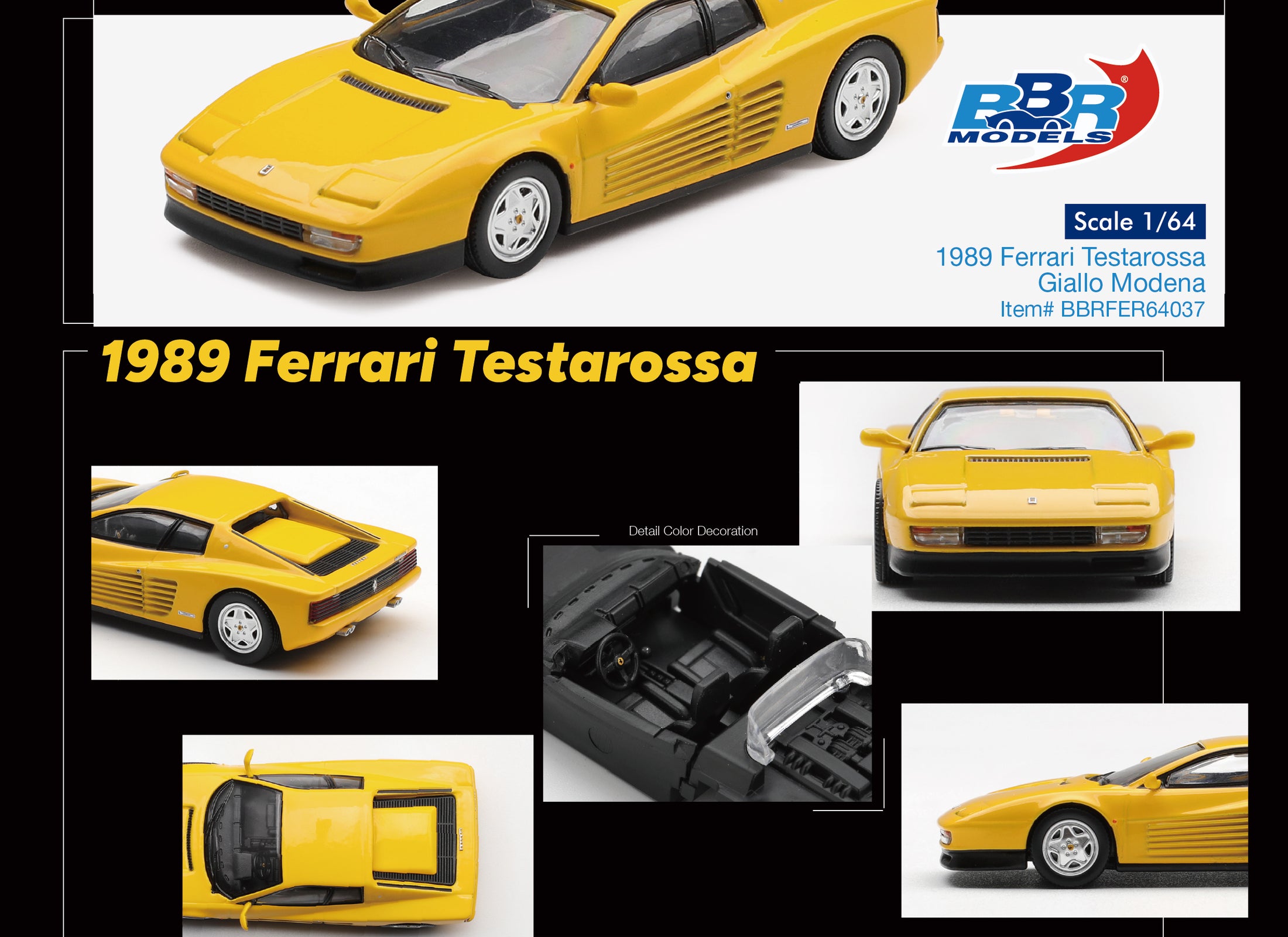 (Pre-order) BBR 1/64 1989 Ferrari Testarossa Giallo Modena Diecast Model Car