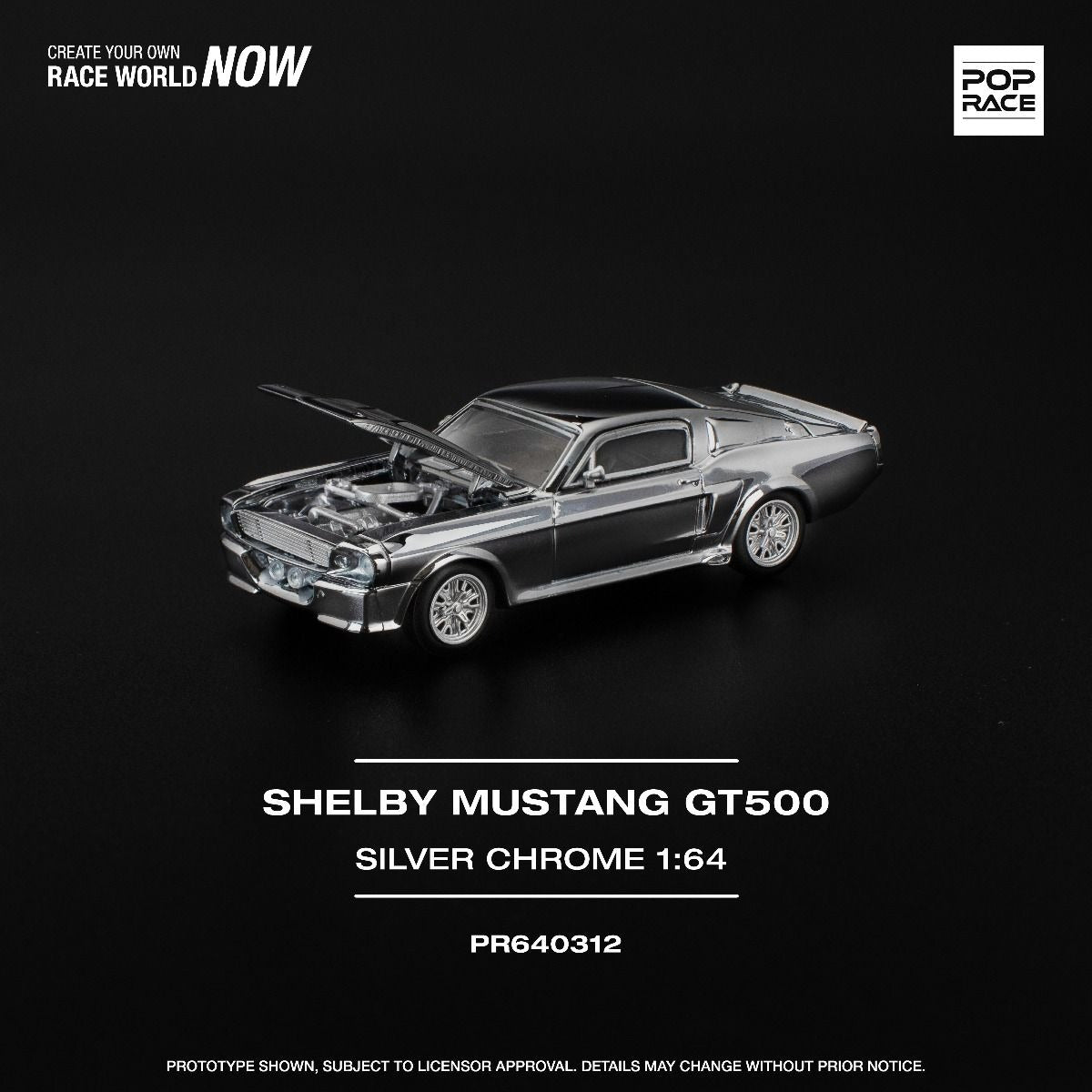 (Pre-order) POPRACE 1/64 SHELBY MUSTANG GT500 - SILVER CHROME Model Car