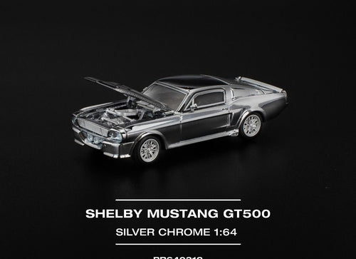 Load image into Gallery viewer, (Pre-order) POPRACE 1/64 SHELBY MUSTANG GT500 - SILVER CHROME Model Car
