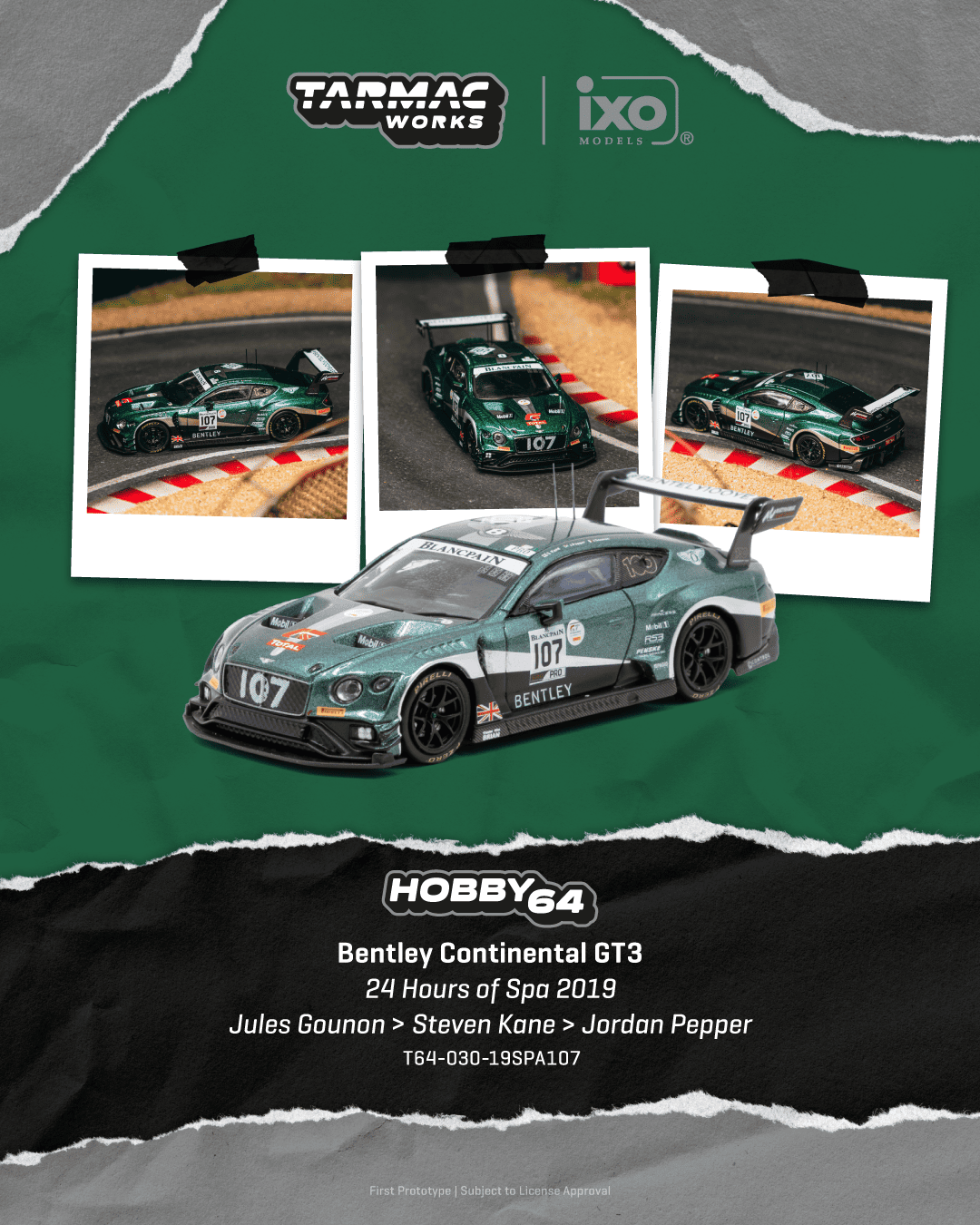 (Pre-order) Tarmac Works 1/64 Bentley Continental GT3 24 Hours of Spa 2019