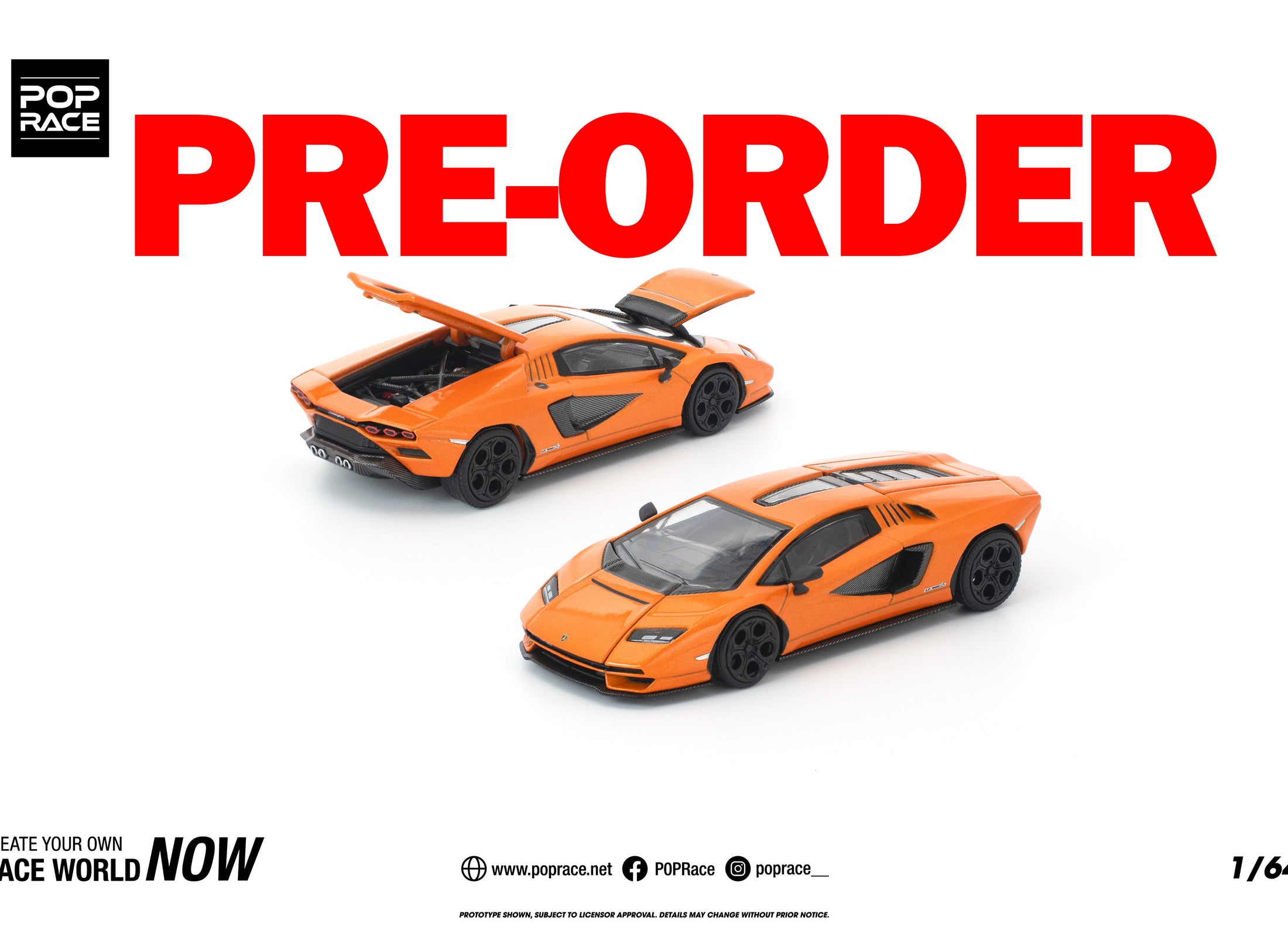 (Pre-order) POPRACE 1/64 LAMBORGHINI COUNTACH LP1 800-4 ARANCIA ATLAS Model Car