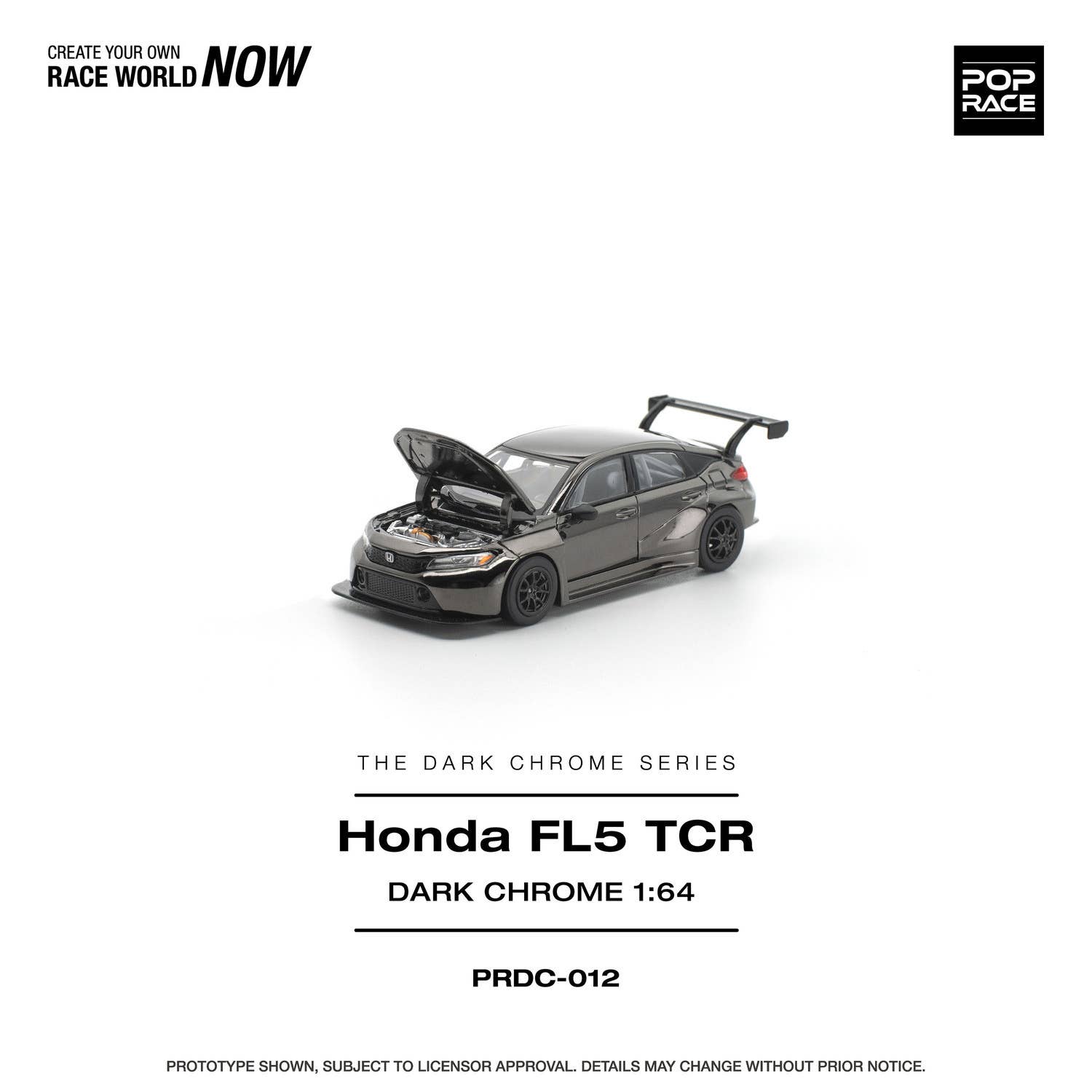 (Pre-order) POP RACE 1/64 HONDA CIVIC FL5 TCR DARK CHROME Diecast Model Car