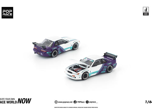 Load image into Gallery viewer, (Pre-order) POPRACE 1/64 PANDEM S13 WHITE PURPLE Diecast Model Car #PR640455
