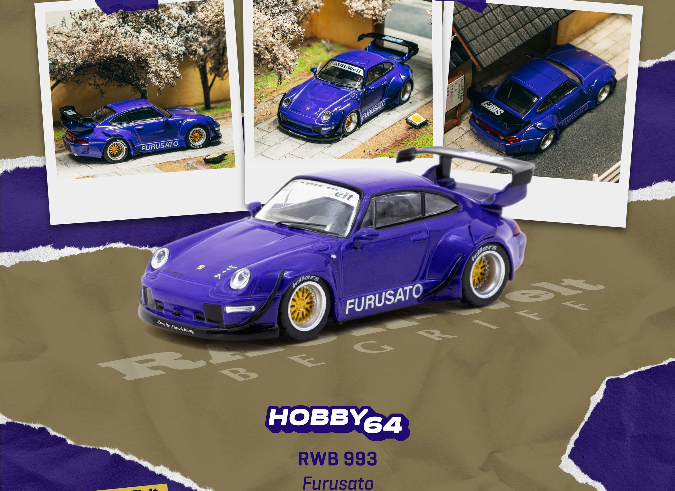 (Pre-order) Tarmac Works 1/64 RWB 993 Furusato Model Car Trading Cards Combo Set