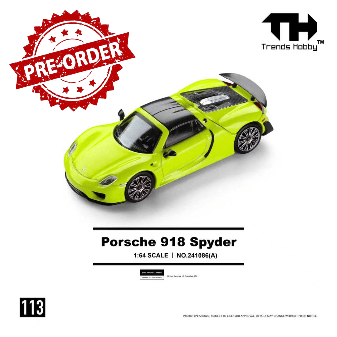 (Pre-order) Trends Hobby 1/64  Diecast Porsche 918 Spyder - Acid Green Model Car