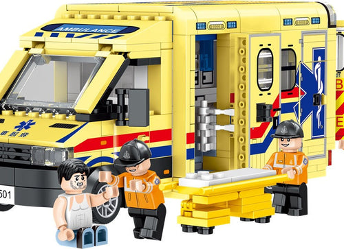 Load image into Gallery viewer, Royal Toys City Story RT70 Hong Kong Yellow Ambulance Emergency Vehicle 480pc
