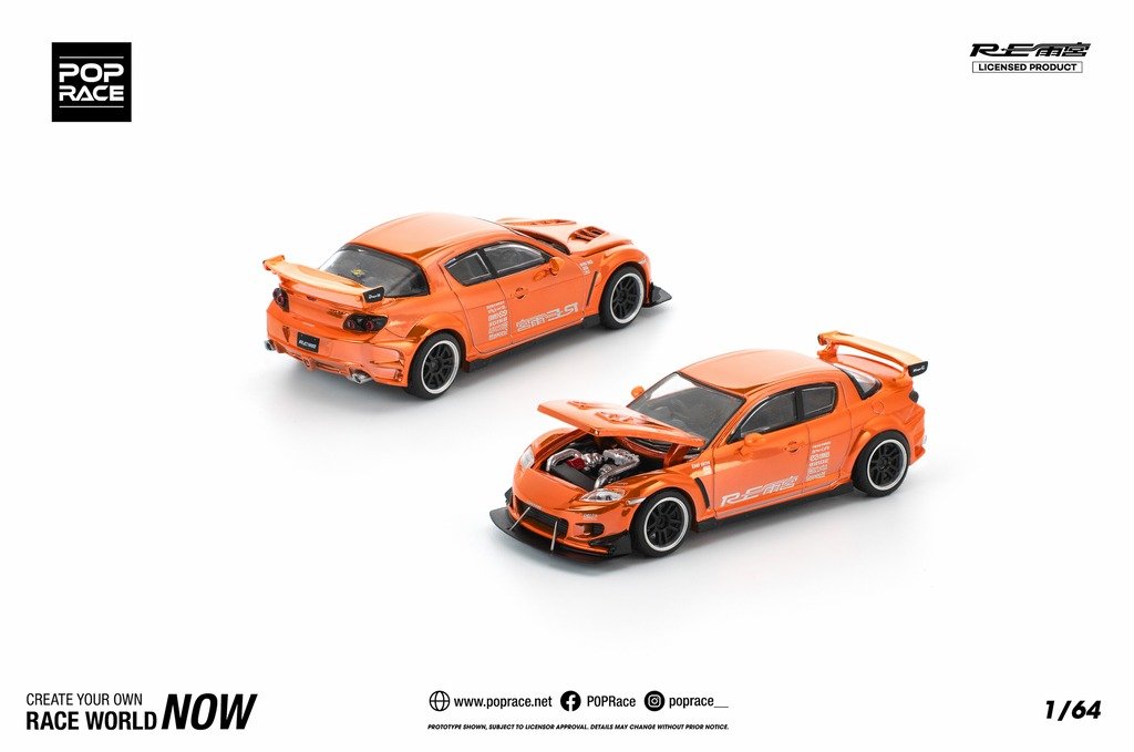POPRACE 1/64 MAZDA RX-8 RE-AMEMIYA CHROME ORANGE Diecast Model Car