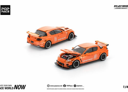 Load image into Gallery viewer, POPRACE 1/64 MAZDA RX-8 RE-AMEMIYA CHROME ORANGE Diecast Model Car
