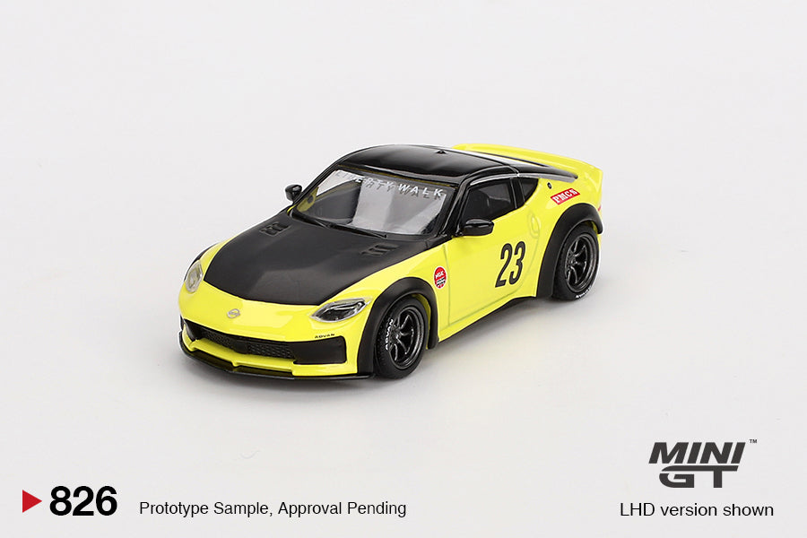 Mini GT #826 Nissan Z LB NATION WORKS Ikazuchi Yellow Model Car LHD