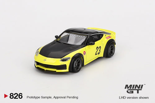 Load image into Gallery viewer, Mini GT #826 Nissan Z LB NATION WORKS Ikazuchi Yellow Model Car LHD
