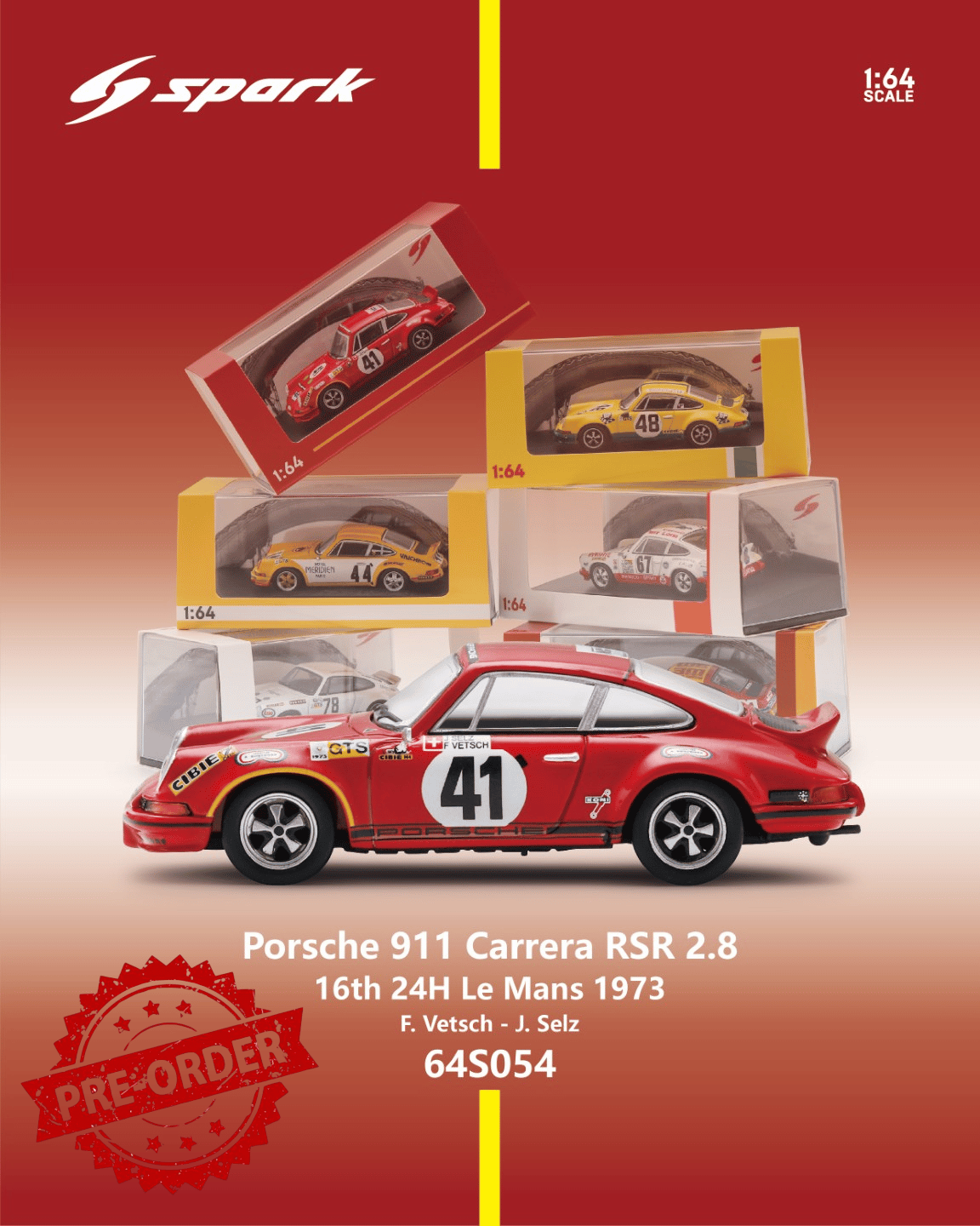 (Pre-order) Sparky 1/64 - Porsche Carrera RSR 2.8 No.41 16th 24H Le Mans 1973