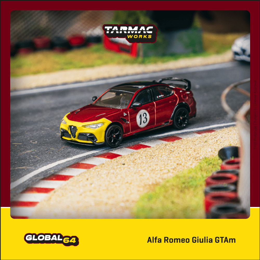 Tarmac Works 1/64 Alfa Romeo Giulia GTAm Red Yellow Diecast Model