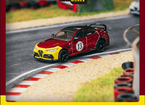 Load image into Gallery viewer, Tarmac Works 1/64 Alfa Romeo Giulia GTAm Red Yellow Diecast Model
