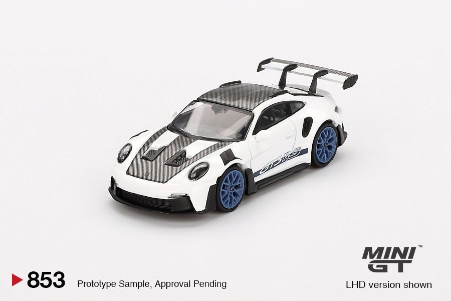 (Pre-order) Mini GT #853 Porsche 911 (992) GT3 RS Weissach Package White Blu RHD