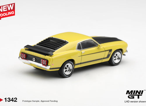 Load image into Gallery viewer, (Pre-order) Mini GT #1342 Ford Mustang Boss 302 Bright Yellow 1969 LHD Diecast
