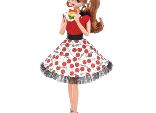 Load image into Gallery viewer, Takara Tomy Licca Chan Doll Set - Rockabilly Cherry Dress Set
