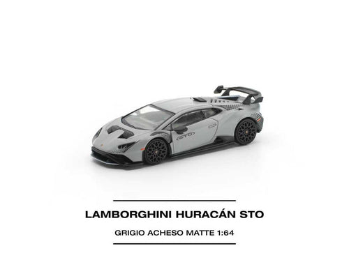 Load image into Gallery viewer, (Pre-order) POP RACE 1/64 LAMBORGHINI HURACAN STO GRIGIO ACHESO MATTE #PR640430
