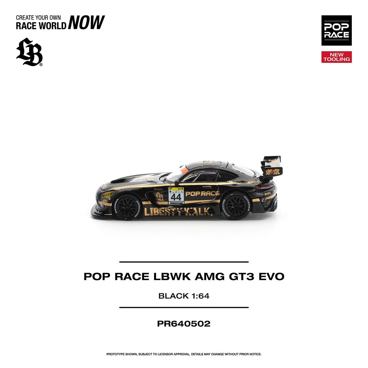 (Pre-order) POPRACE 1/64 - LBWK AMG GT3 EVO - BLACK Diecast Model Car