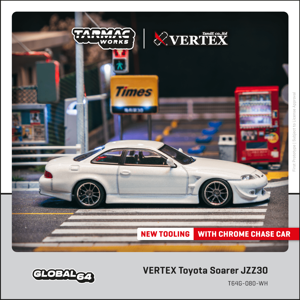 Tarmac Works 1:64 VERTEX Toyota Soarer JZZ30 White Model Car