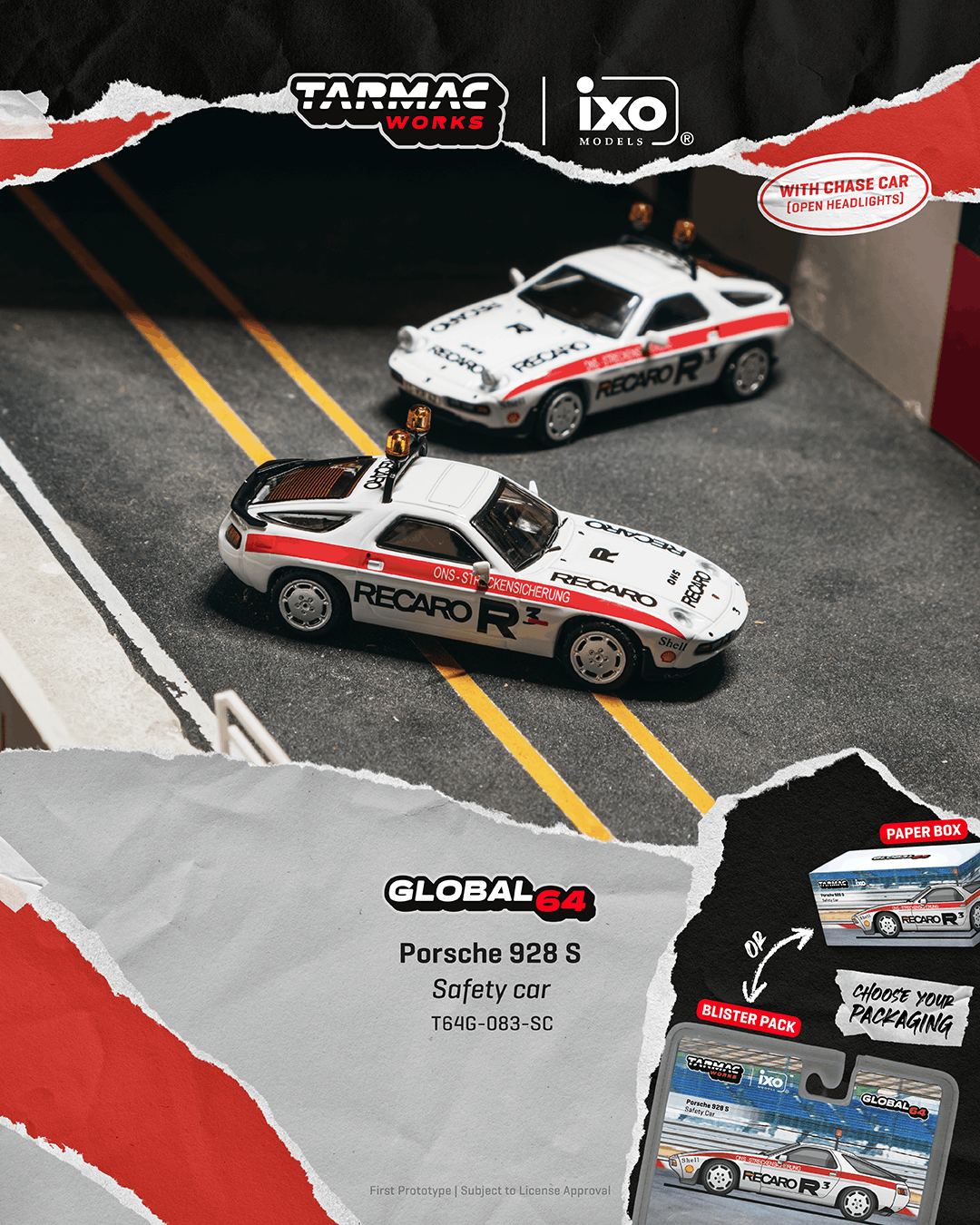 (Pre-order) Tarmac Works 1/64 Porsche 928 S Safety Car Global64 Diecast Model
