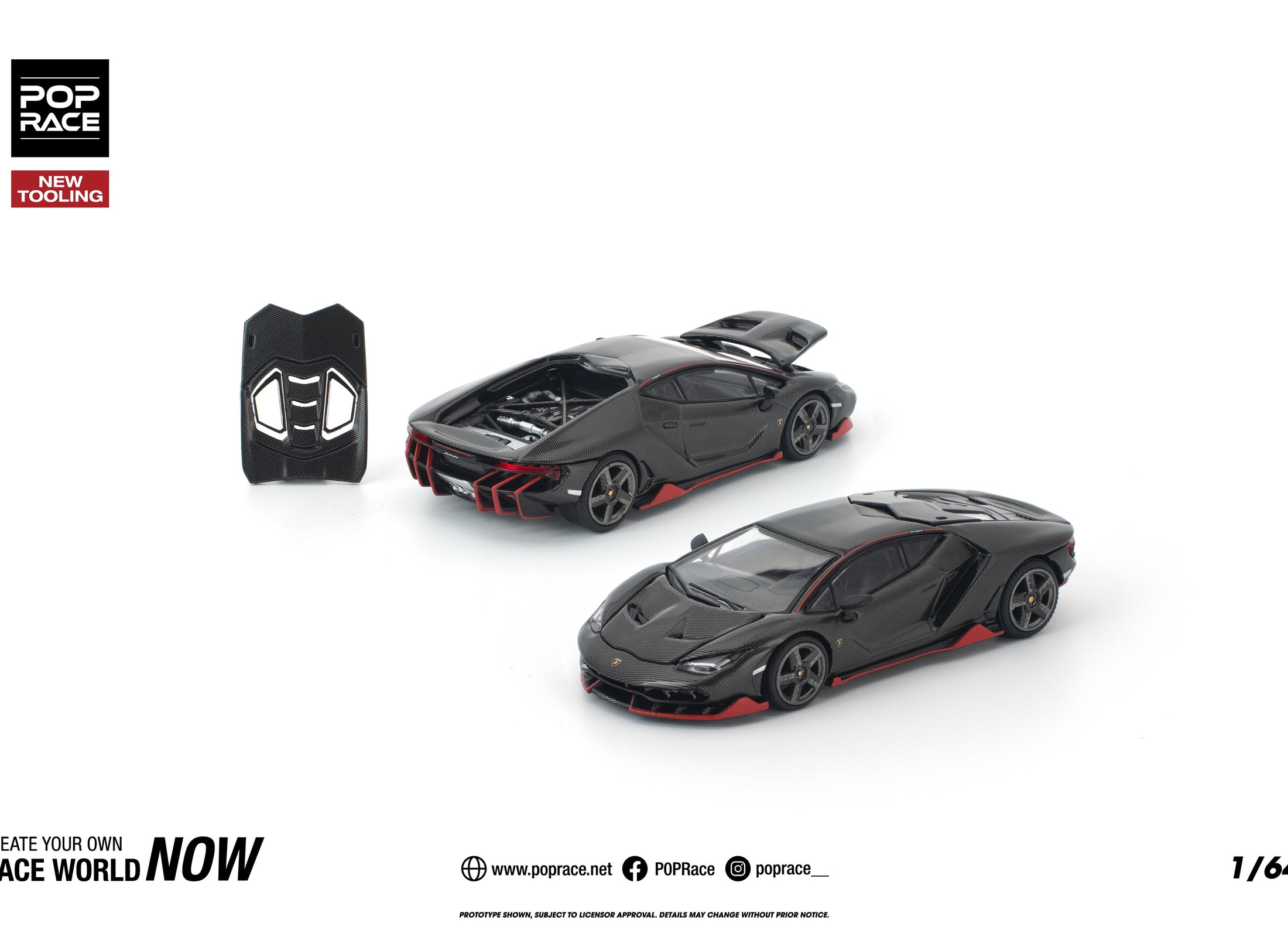 (Pre-order) POPRACE 1/64 LAMBORGHINI CENTENARIO CARBON/RED #PR640436 Model Car