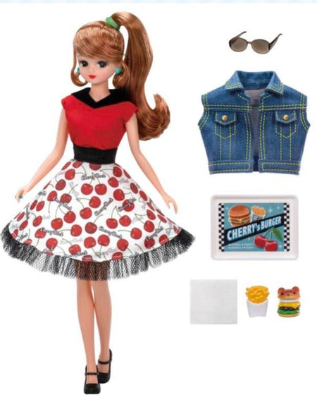 Takara Tomy Licca Chan Doll Set - Rockabilly Cherry Dress Set