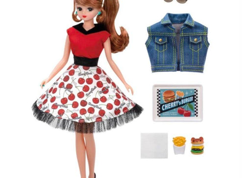 Load image into Gallery viewer, Takara Tomy Licca Chan Doll Set - Rockabilly Cherry Dress Set
