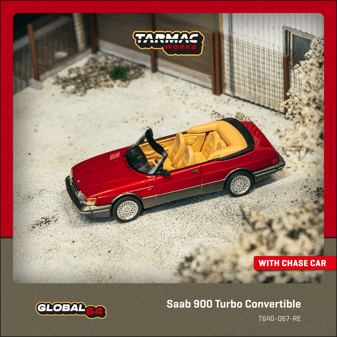 Tarmac Works 1/64 Saab 900 Turbo Convertible Red Diecast Model Car