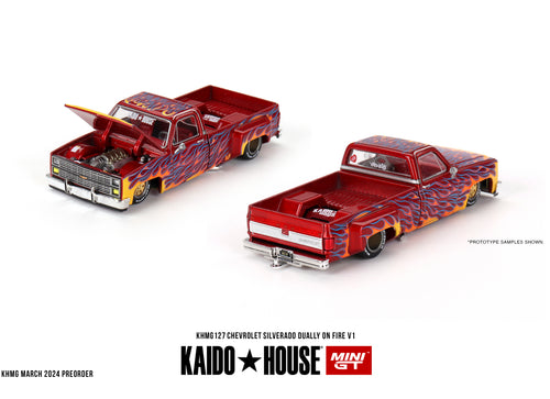 Load image into Gallery viewer, Mini GT x Kaido House 1/64 Chevrolet Silverado Dually on Fire V1
