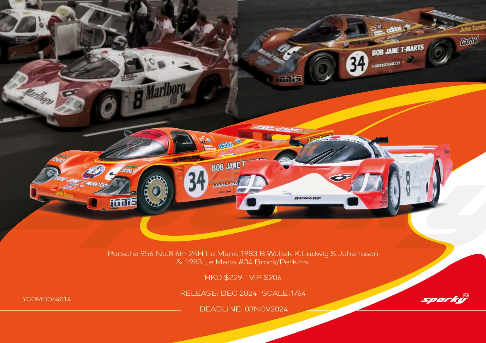 (In Stock) Sparky X Tiny Porsche 956 No.8 6th 24H Le Mans 1983 B.Wollek K.Ludwi